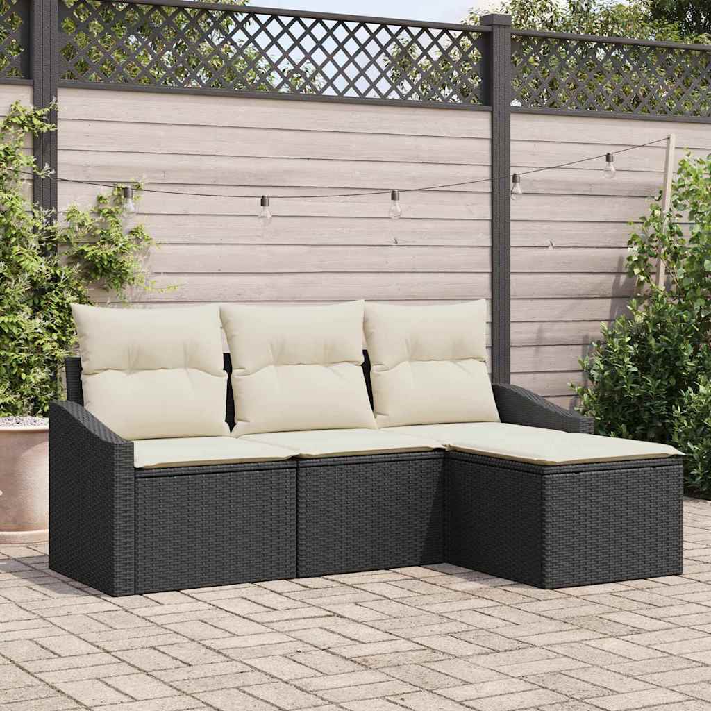 Sofa Sæt med pude med opbevaring 4 pcs Sort og Cream polyrattan