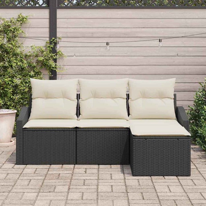 Sofa Sæt med pude med opbevaring 4 pcs Sort og Cream polyrattan