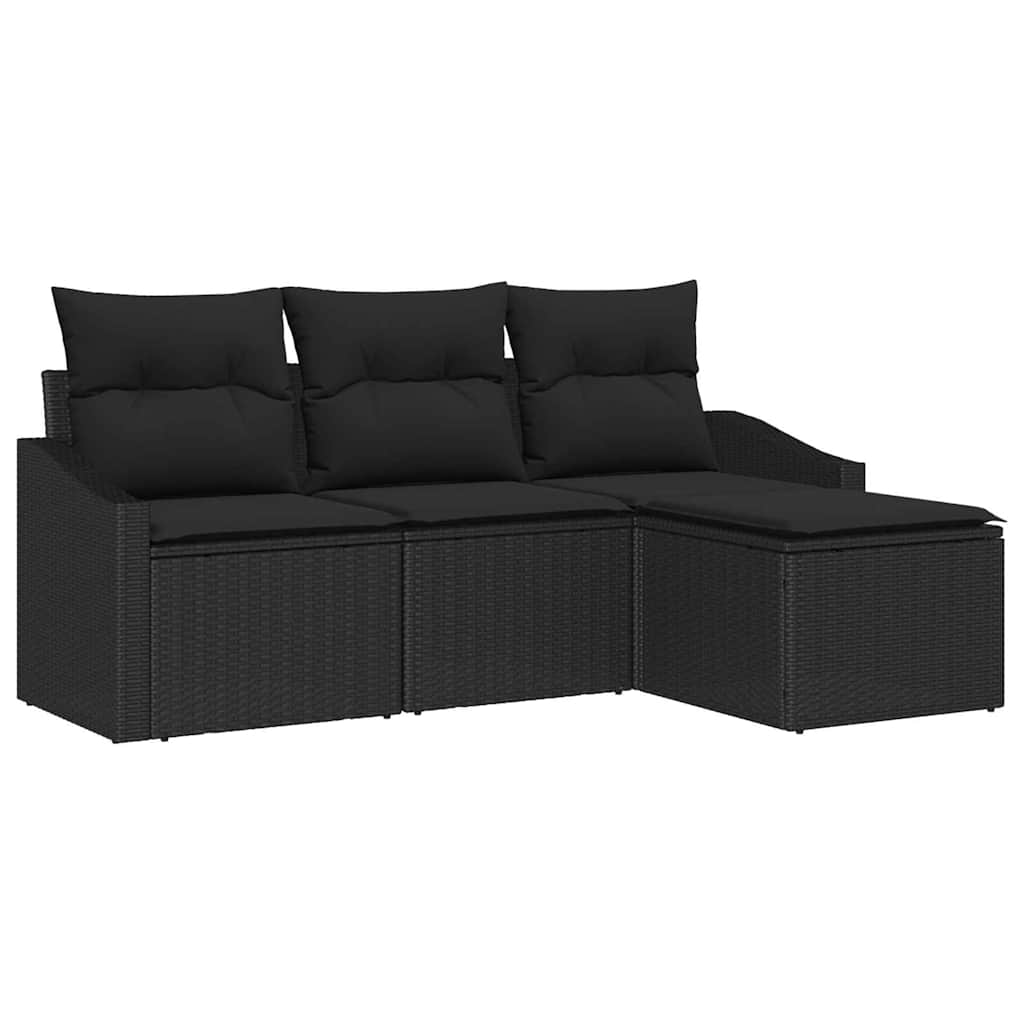 Sofa Sæt 4 stk. Sort polyrattan