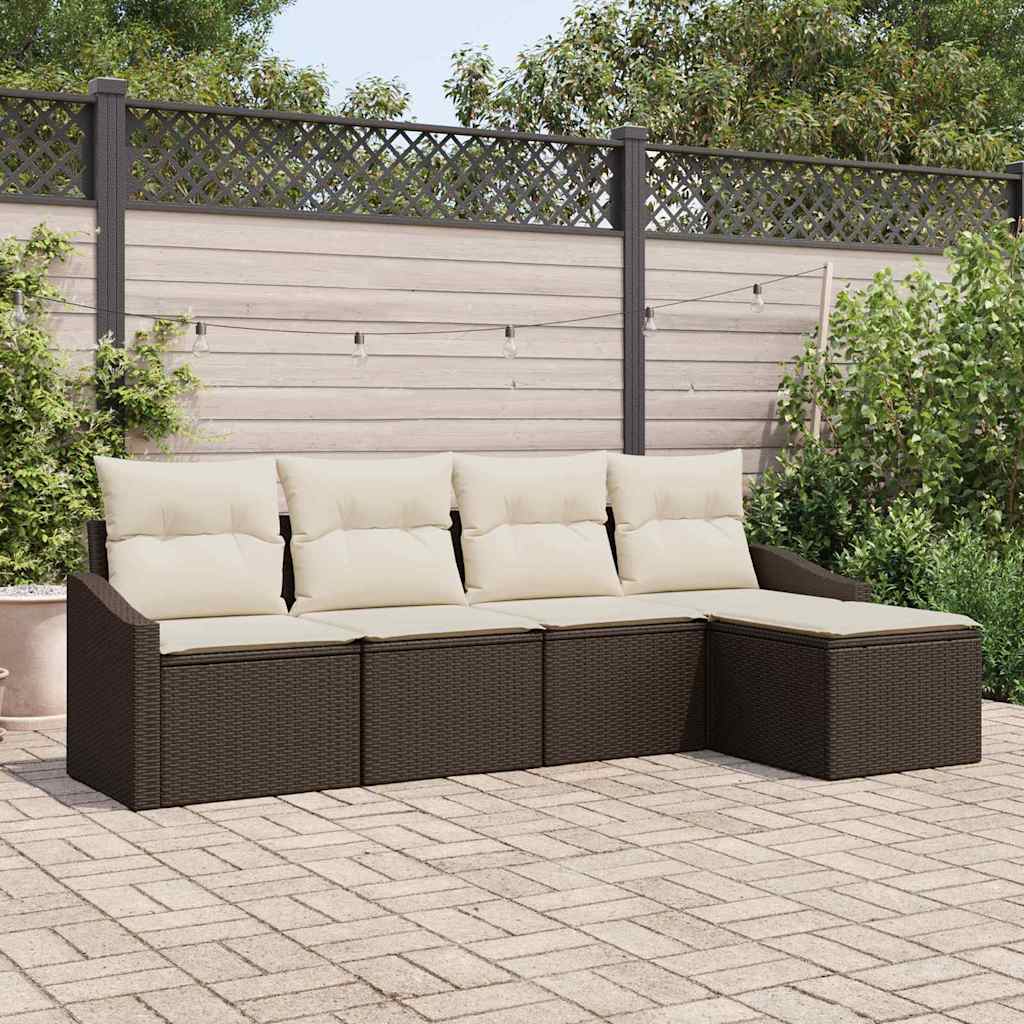 Sofa Sæt med pude med opbevaring 5 pcs Brun og Creme polyrattan