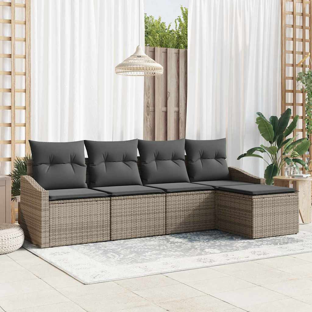 Sofa Sæt med pude med opbevaring 5 pcs Grå polyrattan