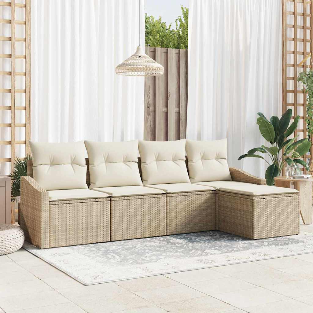 Sofa Sæt med pude 5 pcs Beige og creme polyrattan