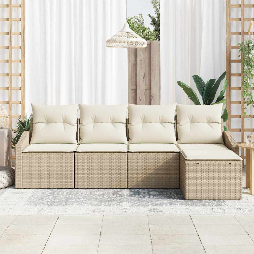 Sofa Sæt med pude 5 pcs Beige og creme polyrattan
