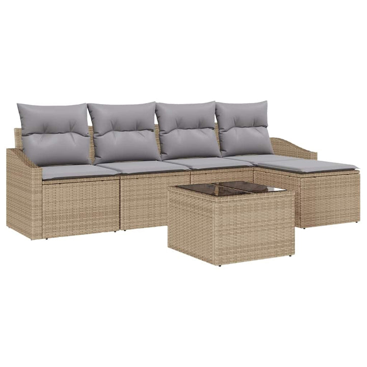 Sofa Sæt med pude 6 pcs Beige og lys grå polyrattan