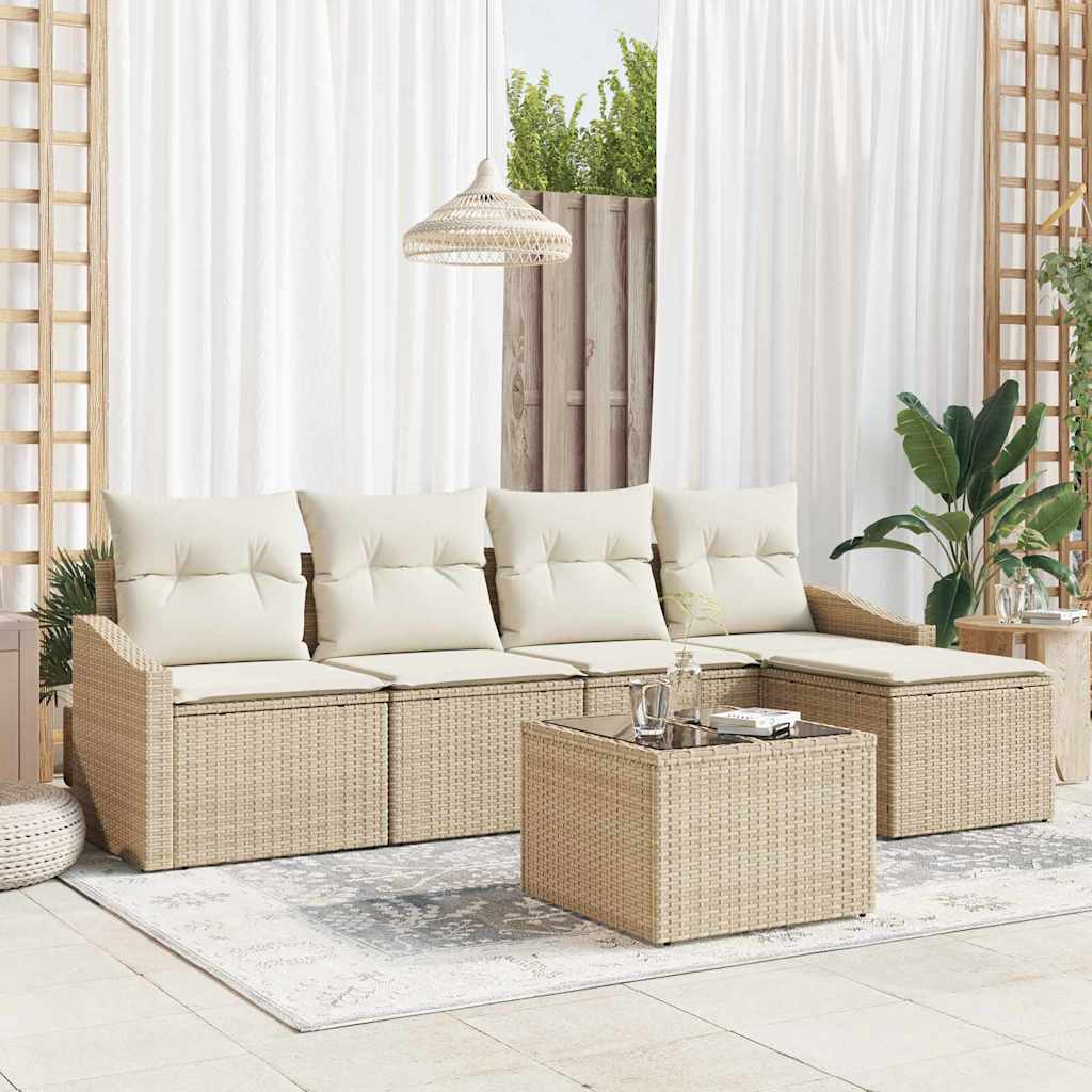 Sofa Sæt 6 stk. Beige og creme polyrattan