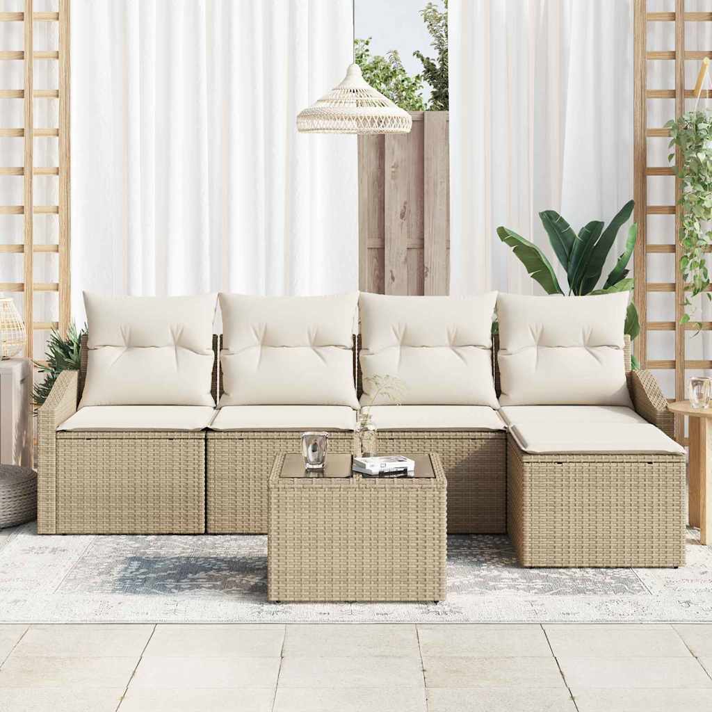Sofa Sæt 6 stk. Beige og creme polyrattan