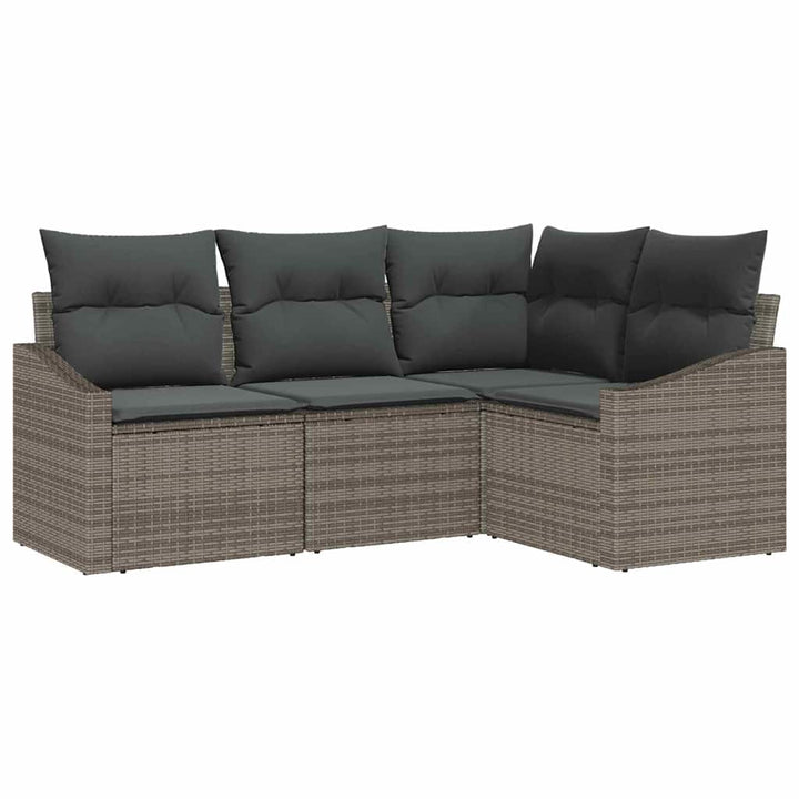 Havesofa Sæt med pude med opbevaring 4 pcs Grå polyrattan