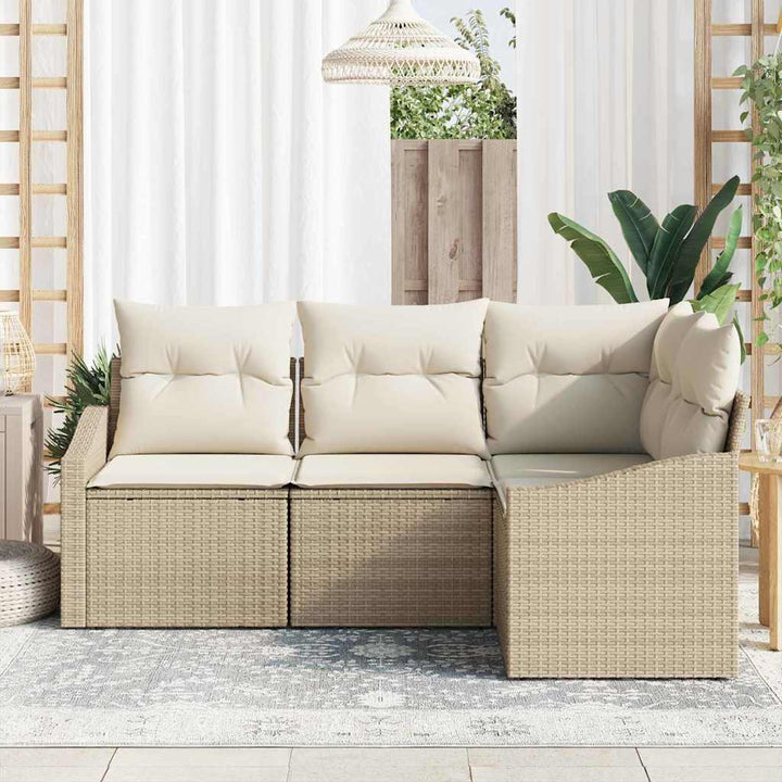 Havesofa Sæt 4 stk. Beige og hvid polyrattan