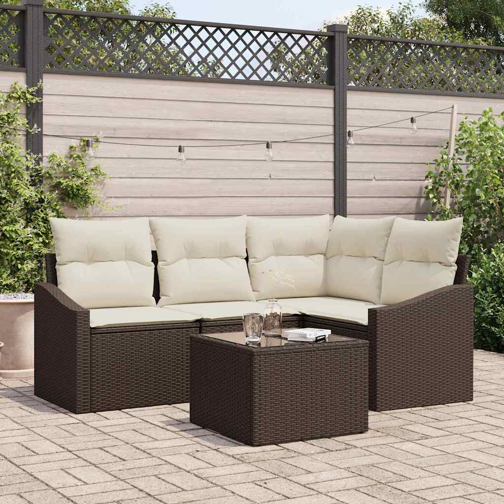 Havesofa Sæt med pude 5 pcs Brun og Creme polyrattan
