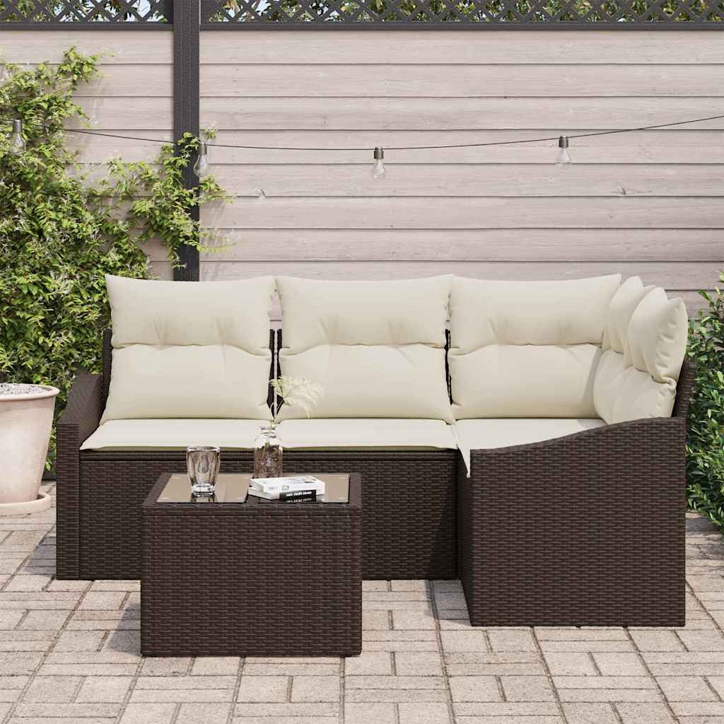 Havesofa Sæt med pude 5 pcs Brun og Creme polyrattan
