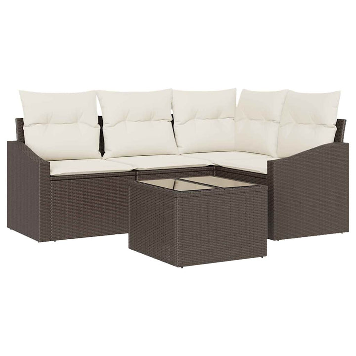 Havesofa Sæt med pude 5 pcs Brun og Creme polyrattan