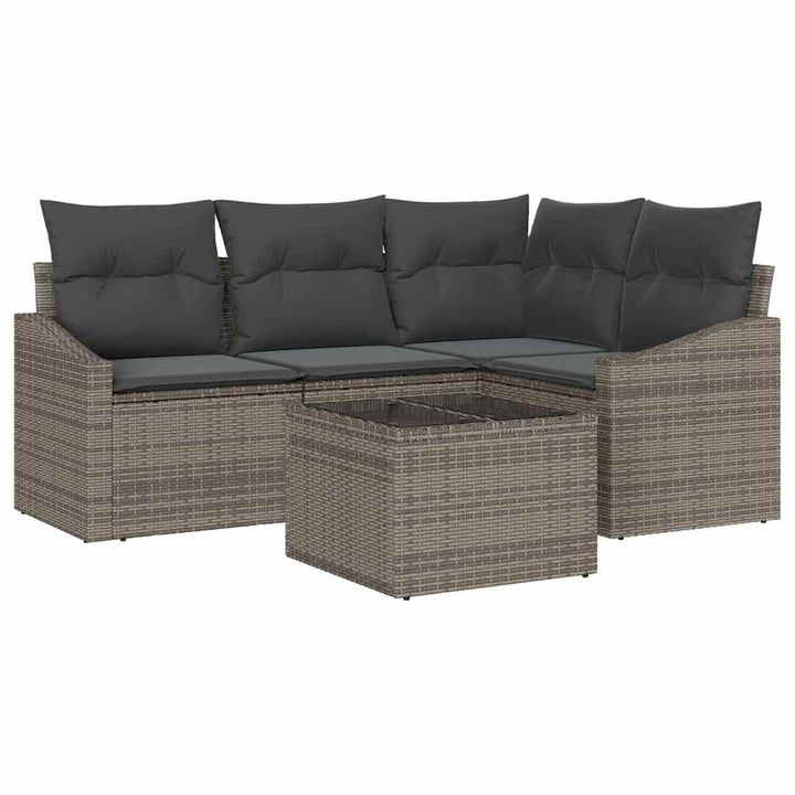 Havesofa Sæt med pude med opbevaring 5 pcs Lysegrå polyrattan