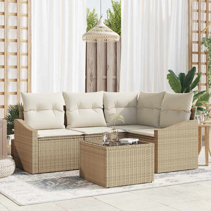 Havesofa Sæt 5 stk. Beige og creme polyrattan
