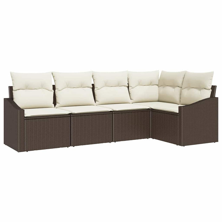 Havesofa Sæt med pude 5 pcs Brun og hvid polyrattan