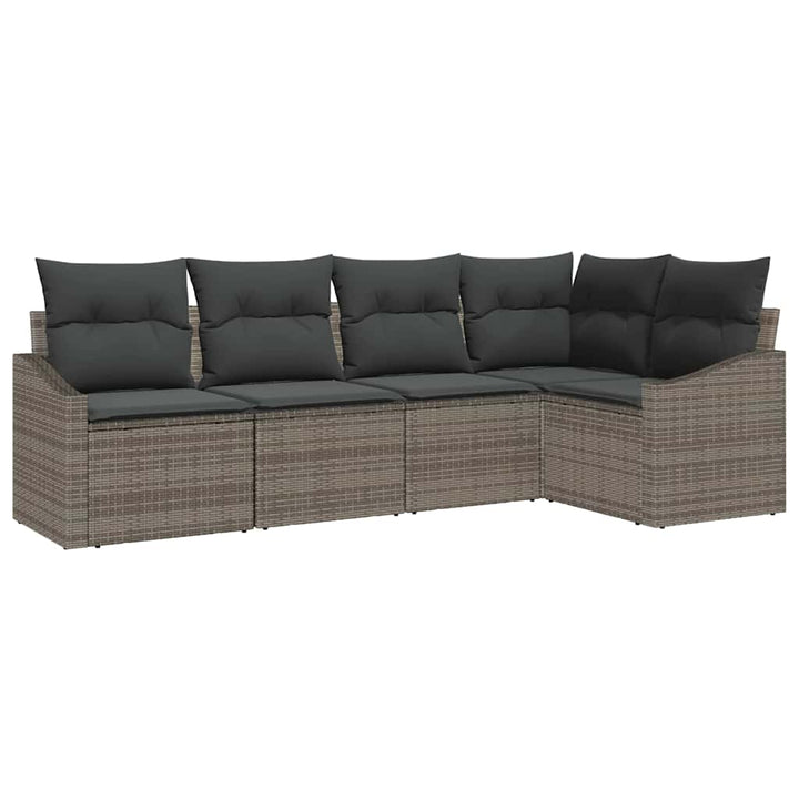 Havesofa Sæt med pude med opbevaring 5 pcs Grå polyrattan
