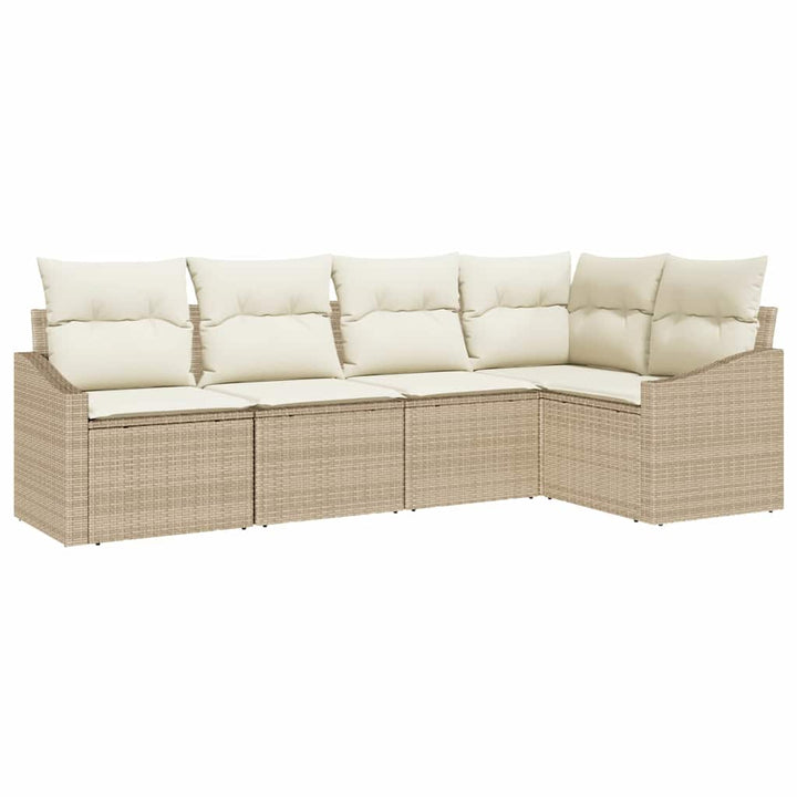 Havesofa Sæt med pude 5 pcs Beige og hvid polyrattan