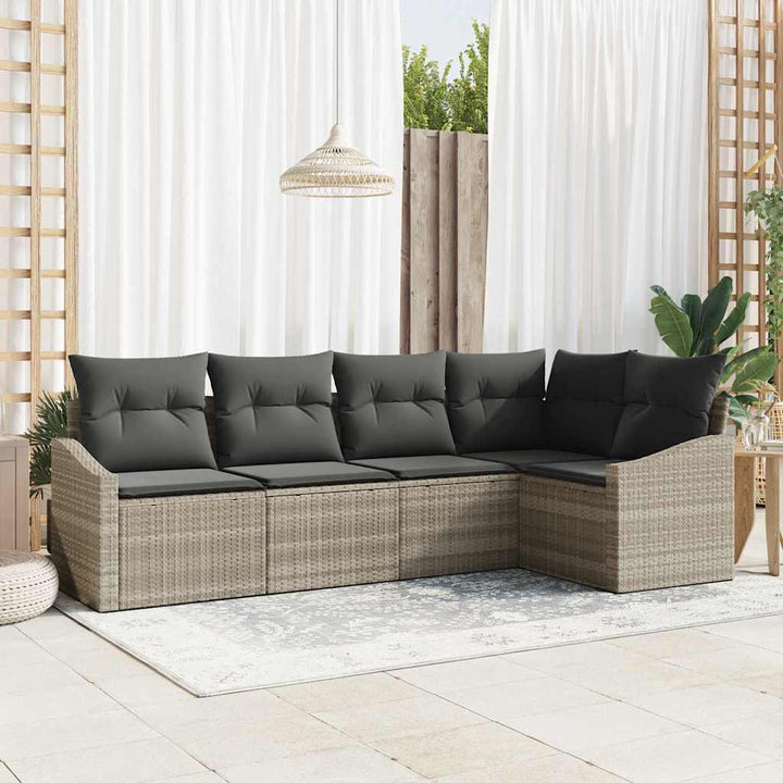 Havesofa Sæt med pude med opbevaring 5 pcs Lysegrå polyrattan