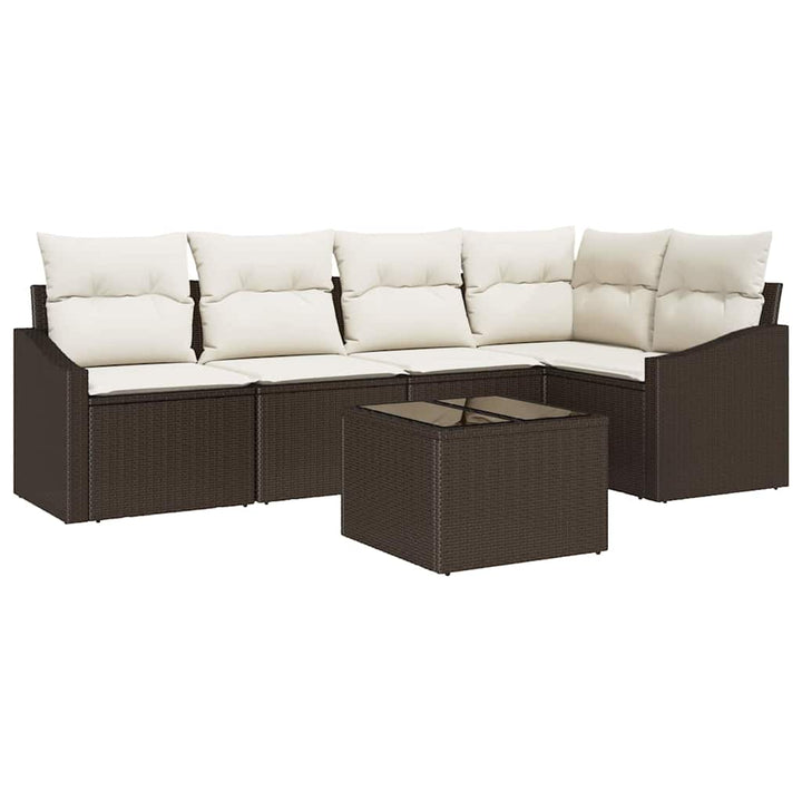 Havesofa Sæt med pude 6 pcs Brun og Creme polyrattan