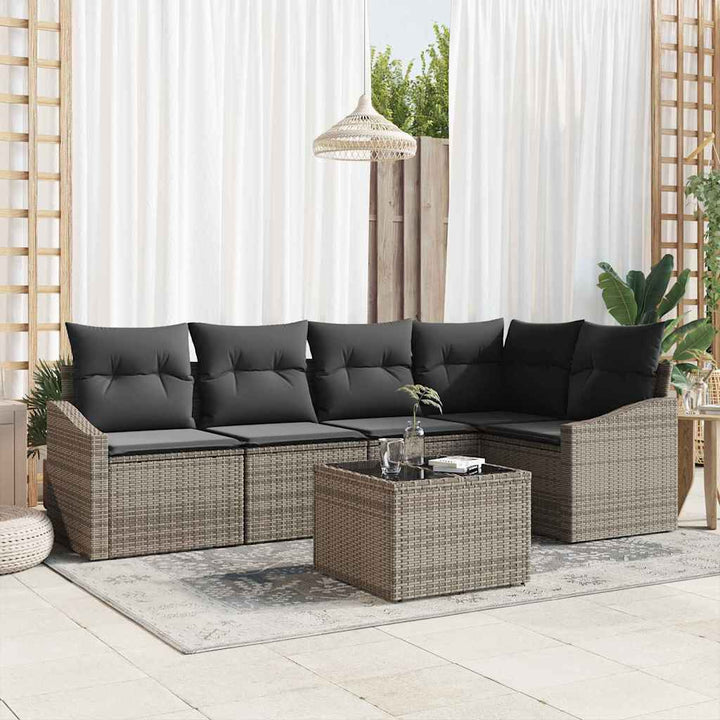 Havesofa Sæt med pude med opbevaring 6 pcs Lysegrå polyrattan