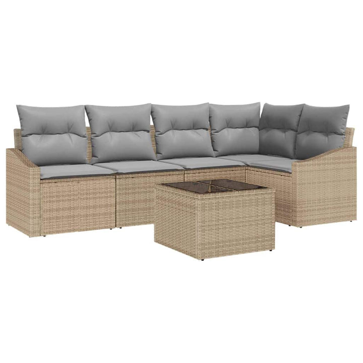 Havesofa Sæt med pude 6 pcs Beige og lys grå polyrattan