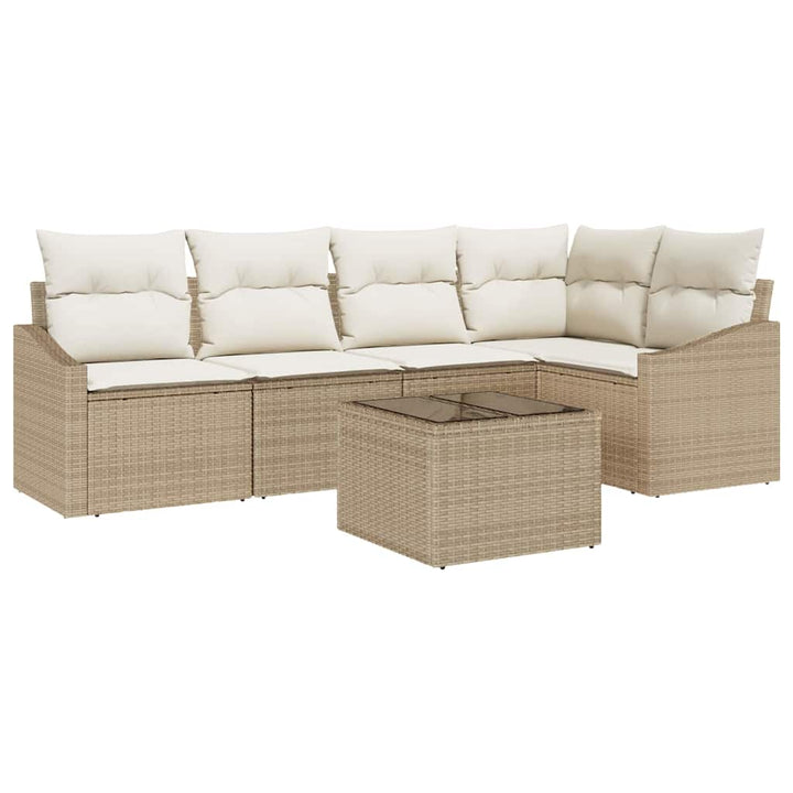 Havesofa Sæt med pude 6 pcs Beige og creme polyrattan