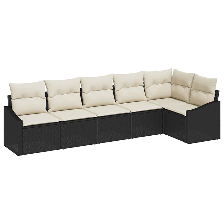 Havesofa Sæt med pude 6 pcs Sort og Hvid polyrattan