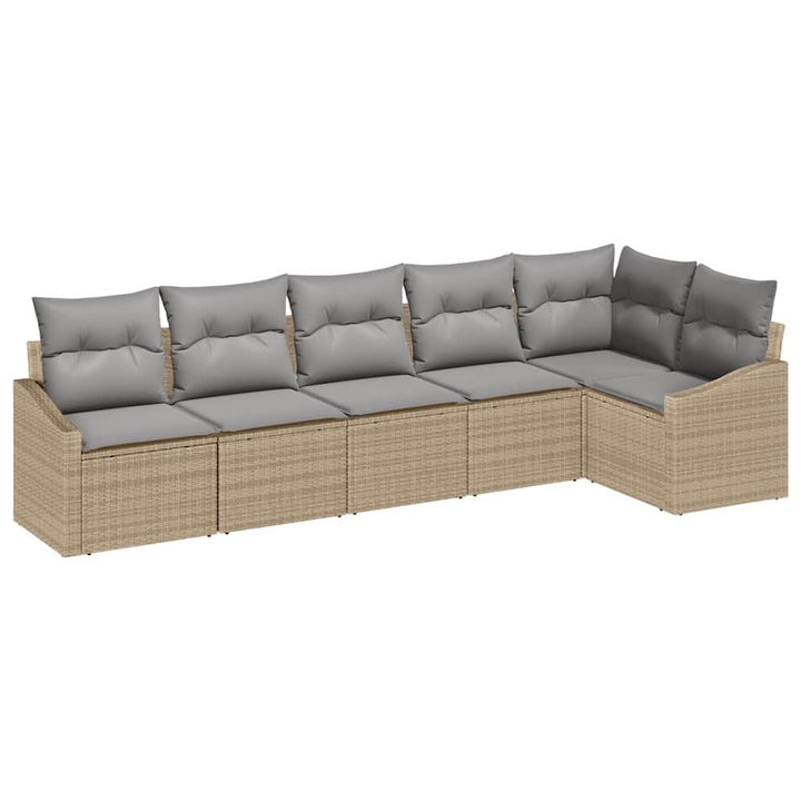 Havesofa Sæt med pude 6 pcs Beige og lys grå polyrattan