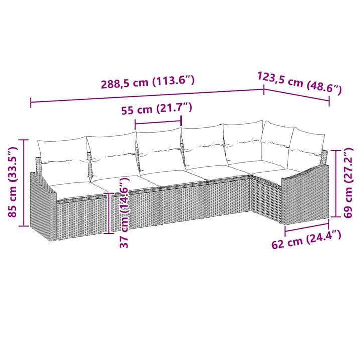Havesofa Sæt med pude 6 pcs Beige og lys grå polyrattan