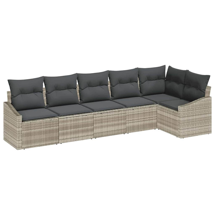 Havesofa Sæt med pude med opbevaring 6 pcs Lysegrå polyrattan