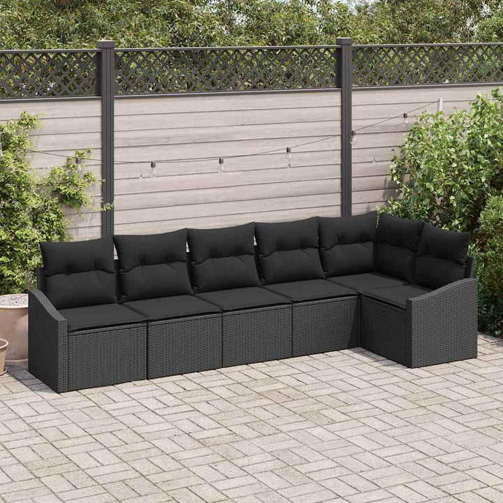 Havesofa Sæt med pude med opbevaring 6 pcs Sort polyrattan