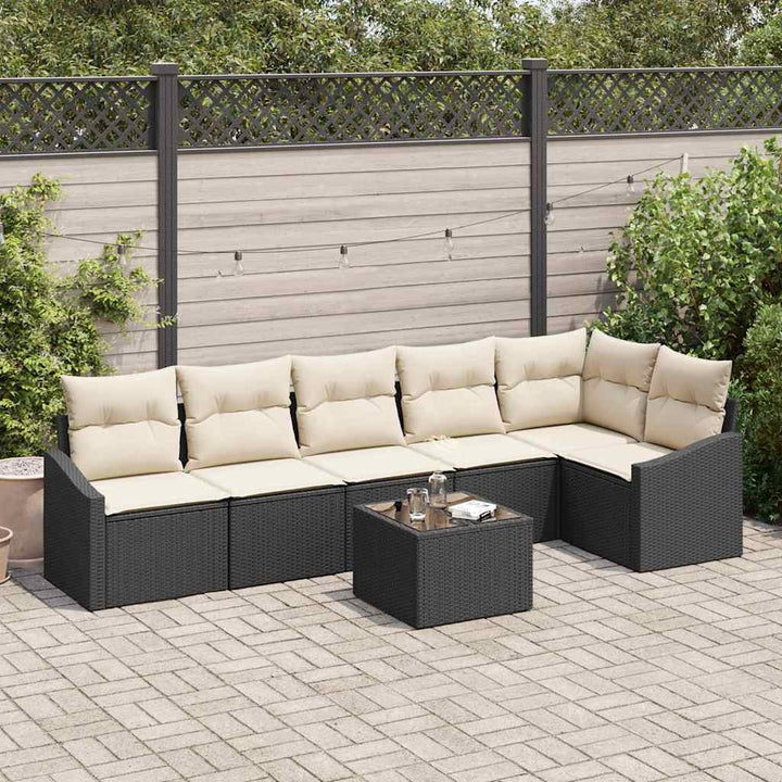 Havesofa Sæt med pude 7 pcs Brun og Creme polyrattan