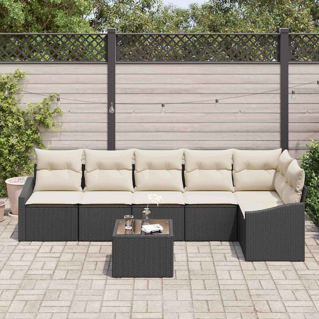 Havesofa Sæt med pude 7 pcs Brun og Creme polyrattan