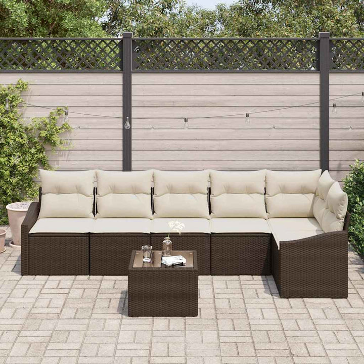 Havesofa Sæt med pude 7 pcs Brun og Creme polyrattan