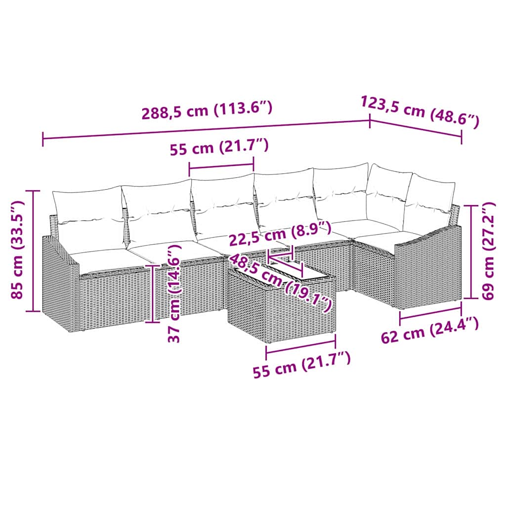 Havesofa Sæt med pude med opbevaring 7 pcs Lysegrå polyrattan