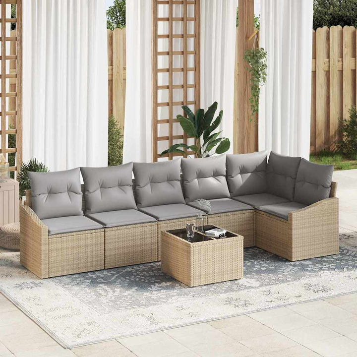 Havesofa Sæt med pude 7 pcs Beige og lys grå polyrattan