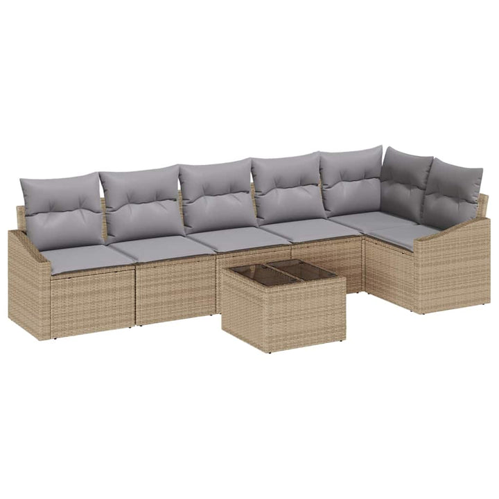 Havesofa Sæt med pude 7 pcs Beige og lys grå polyrattan