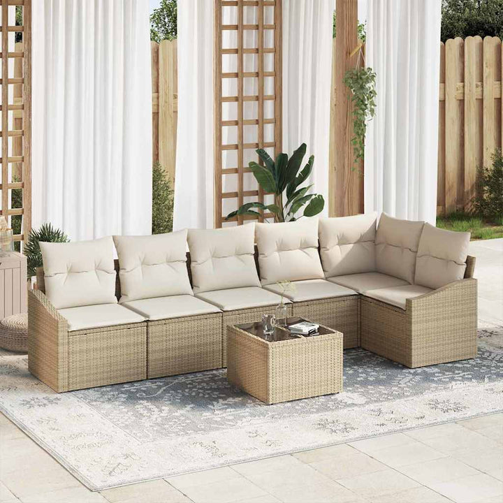 Havesofa Sæt 7 stk. Beige og creme polyrattan
