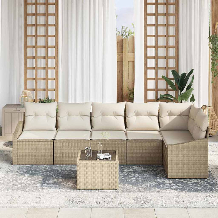 Havesofa Sæt 7 stk. Beige og creme polyrattan