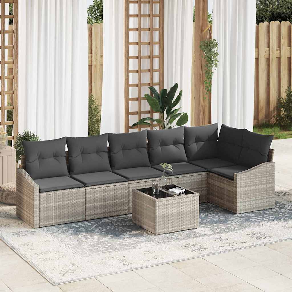 Havesofa Sæt med pude med opbevaring 7 pcs Lysegrå polyrattan