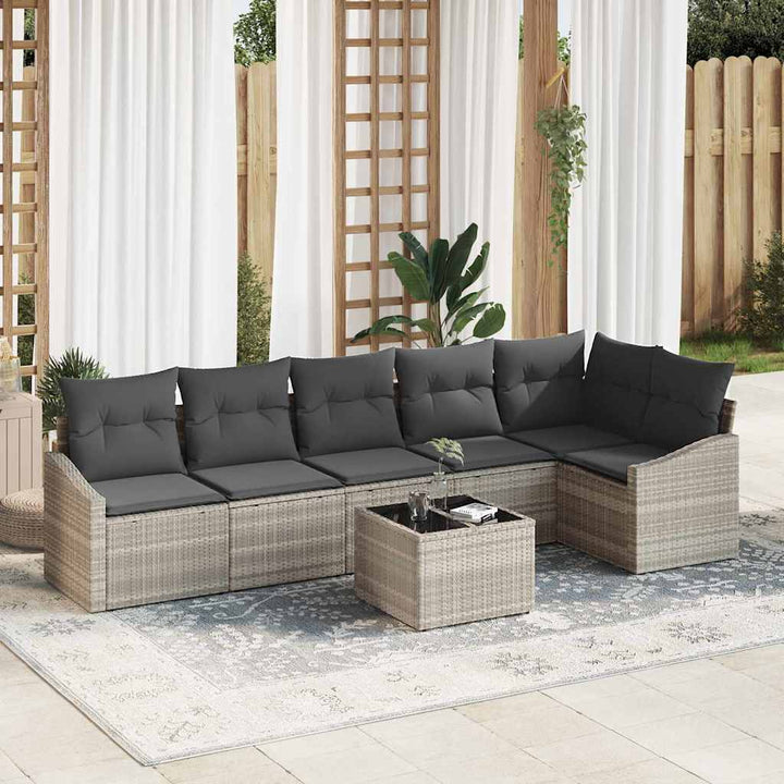 Havesofa Sæt med pude med opbevaring 7 pcs Lysegrå polyrattan