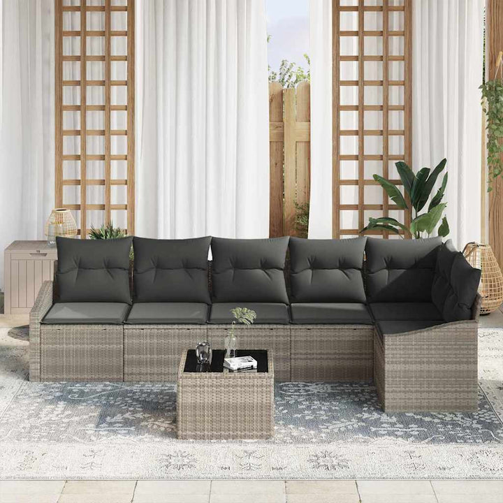 Havesofa Sæt med pude med opbevaring 7 pcs Lysegrå polyrattan