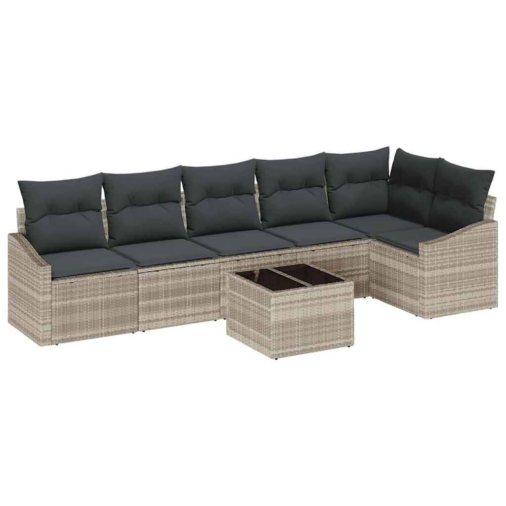 Havesofa Sæt med pude med opbevaring 7 pcs Lysegrå polyrattan