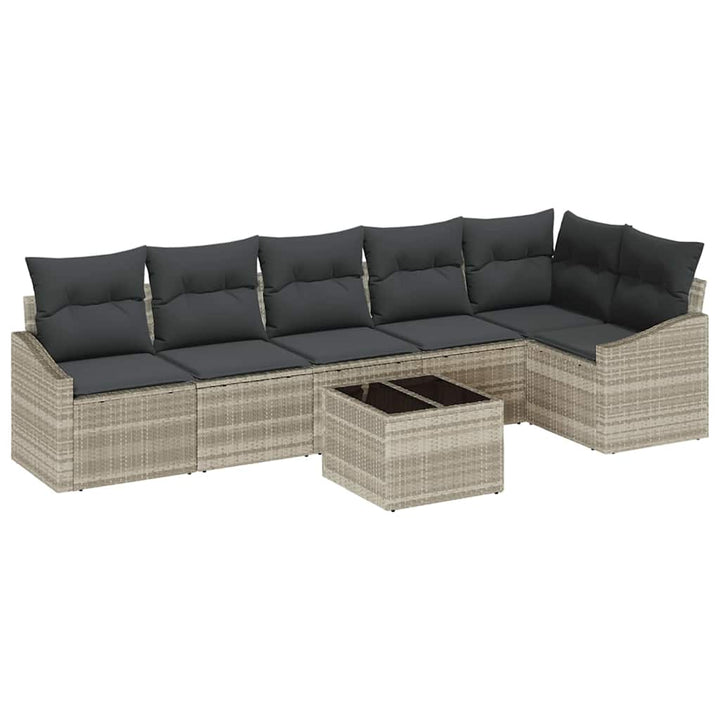 Havesofa Sæt med pude med opbevaring 7 pcs Lysegrå polyrattan