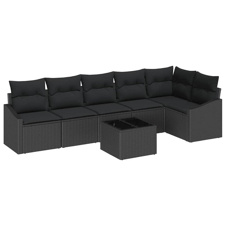 Havesofa Sæt med pude med opbevaring 7 pcs Sort polyrattan