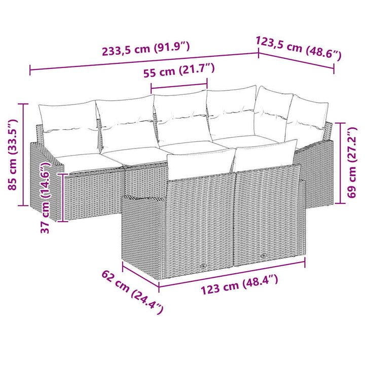 Havesofa Sæt med pude 7 pcs Brun og hvid polyrattan