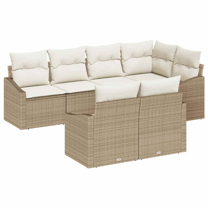 Havesofa Sæt med pude 7 pcs Beige og hvid polyrattan
