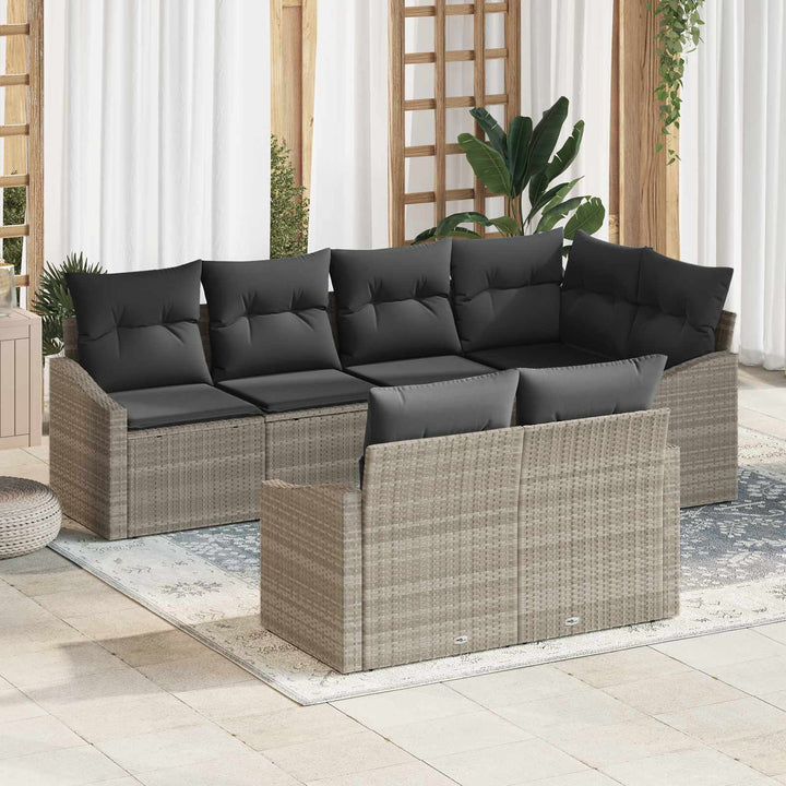 Havesofa Sæt med pude med opbevaring 7 pcs Lysegrå polyrattan