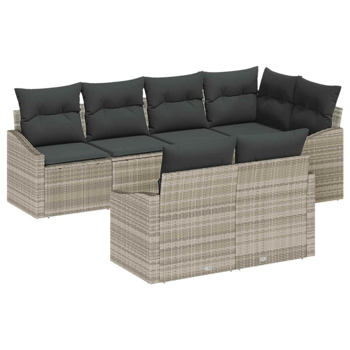 Havesofa Sæt med pude med opbevaring 7 pcs Lysegrå polyrattan