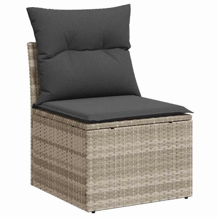 Havesofa Sæt med pude med opbevaring 7 pcs Lysegrå polyrattan