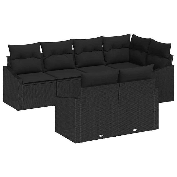 Havesofa Sæt med pude med opbevaring 7 pcs Sort polyrattan